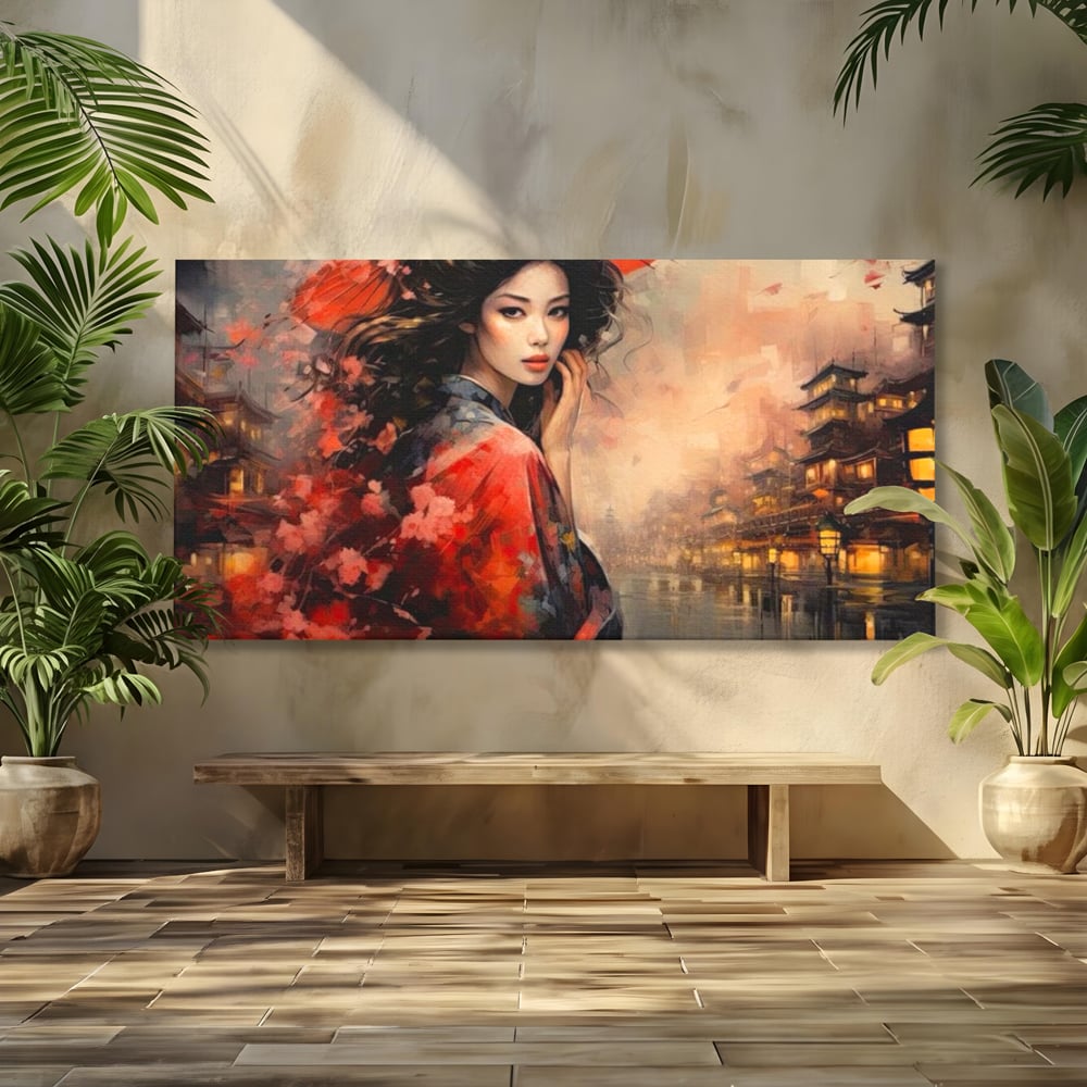 Tablou canvas cu tablou canvas cu gheisa in kyoto, fara rama, pe sasiu de lemn